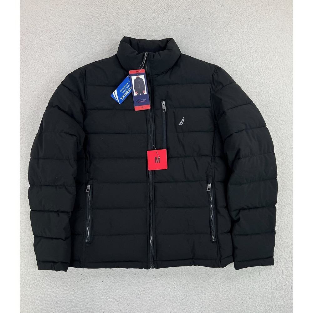 Nautica Jacket Mens Medium Black Puffer Active Stretch Water Wind Resistant